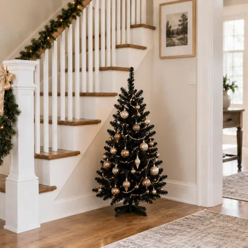 Vista 9 de Mini Árbol de Navidad de 3 pies artificial de escritorio para la decoración de Navidad y Halloween con 160 puntas de ramas, negro