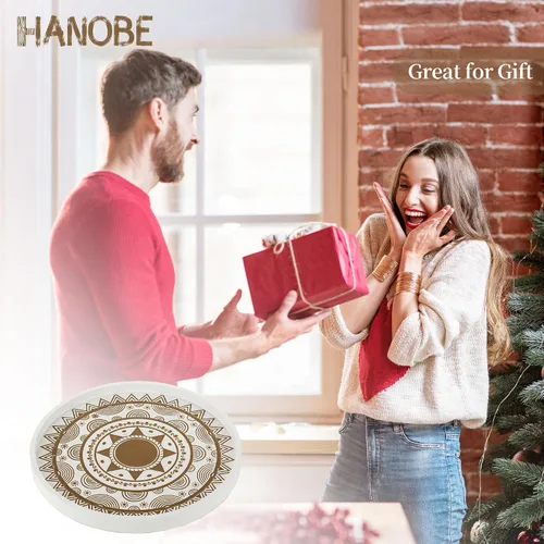 Vista 9 de Hanobe Bandeja decorativa para mesa de centro: redonda bohemia para decoración del hogar, bandejas de madera de granja blancas, centro de mesa