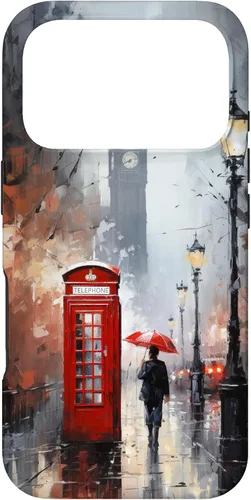 Vista 30 de Funda para iPhone 16 Wet London Iconic Red Phone Booth Clocktower Art Cover Phone Case
