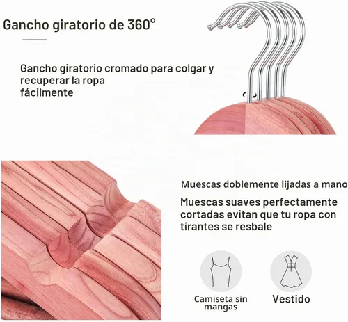 Vista 2 de TOPIA HANGER Perchas de madera de cedro rojo americano, perchas para ropa para armario, perchero de madera con muescas de corte suave, gancho
