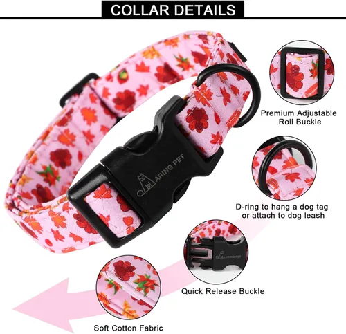 Vista 134 de Aring Pet Collar de algodón, ligero y ajustable, con hebilla de liberación rápida, para perros pequeños, medianos y grandes, para cachorros, S, Hoja