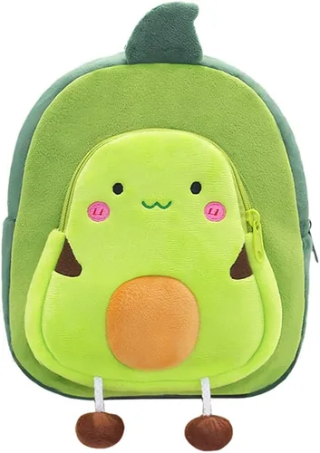 Vista 5 de Mochila pequeña para niños y niñas, linda mochila de felpa suave con dibujos animados de animales para niños de 2 a 6 años (aguacate)