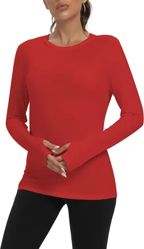 Vista 5 de Mippo Camisetas de entrenamiento de manga larga para mujer, ajuste holgado, malla para yoga, atletismo, gimnasio, túnica con agujero para el pulgar