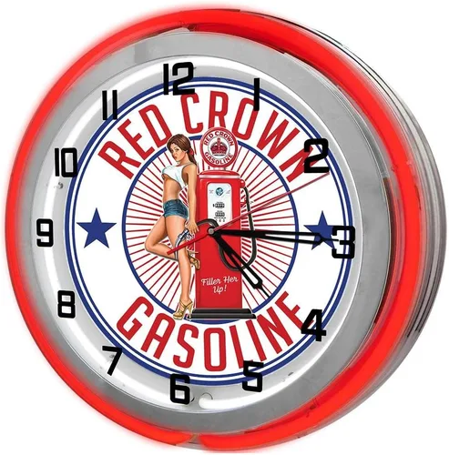 Vista 5 de Gasolinera Bomba de gas Chica Unión 76 Gas Naranja Luz Up 19" Reloj de neón doble