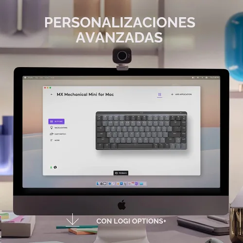 Vista 7 de Logitech MX Mechanical Mini para Mac - Teclado inalámbrico iluminado, interruptores de rendimiento de perfil bajo, teclas táctiles silenciosas, Gris
