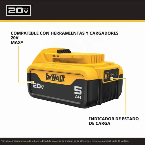 Vista 3 de DEWALT Paquete de 2 baterías de iones de litio de 20 V máx, 5.0 Ah (DCB205-2c)