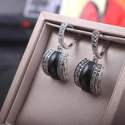 Vista 4 de Pendientes de collar de piedra geométrica de cristal negro verde vintage conjuntos de joyas de moda regalos de Navidad