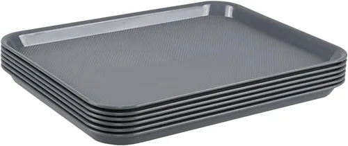 Vista 7 de Readsky 6 paquetes de bandejas de plástico para servir, bandejas de plástico de comida rápida de 17.2 x 13.4 pulgadas, bandeja rectangular gris