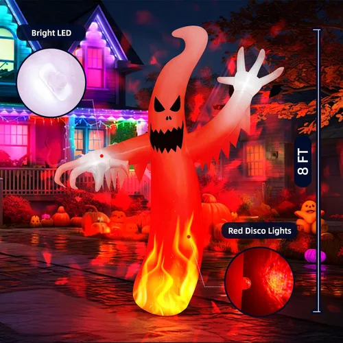 Vista 3 de MGparty Fantasma inflable de Halloween de 8 pies de alto, decoraciones al aire libre, fantasma espeluznante hinchable de jardín con LED integrados