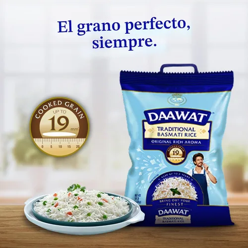 Vista 4 de Arroz blanco tradicional basmati Daawat - Bolsa de 10 libras Auténtico arroz basmati de grano extra largo
