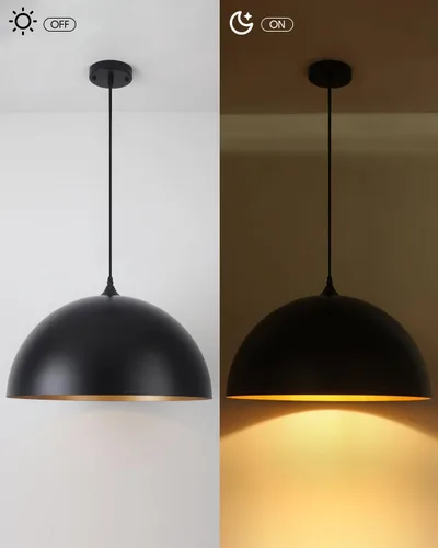 Vista 2 de Luces colgantes negras de 15.7 pulgadas para isla de cocina, lámpara colgante industrial grande dorada para interiores, para comedor, dormitorio