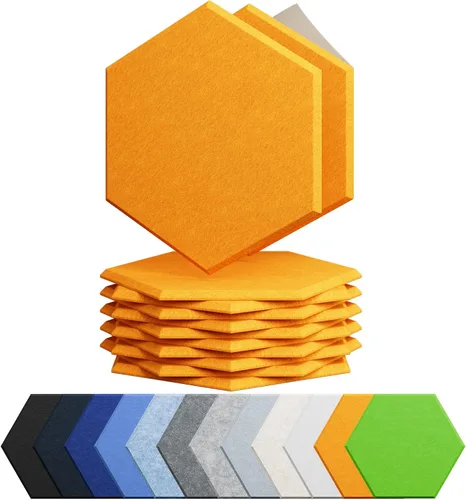 Vista 26 de Amantech - Paquete de 12 paneles acústicos autoadhesivos de espuma acústica a prueba de sonido, alta densidad, hexagonales, 12 x 10.23 x 0.4 Beige
