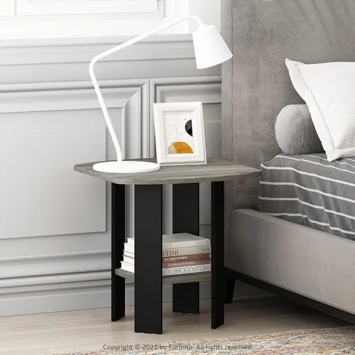 Vista 11 de Furinno Mesa auxiliar moderna, mesa de lado con patas en X y estante abierto, mesita de noche entrecruzada, mesita de luz, fácil de montar