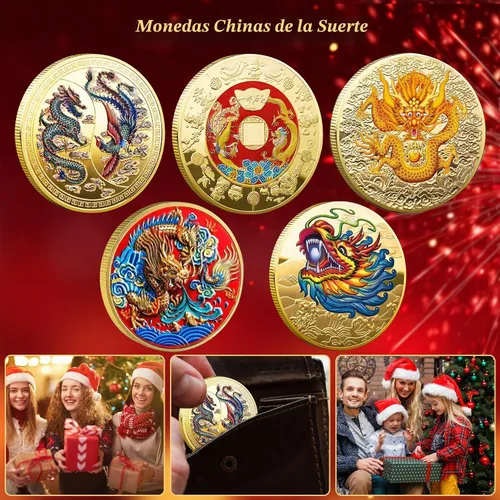 Vista 7 de Moneda conmemorativa china del dragón fénix chino de la suerte 5pcs Dragón y Fénix