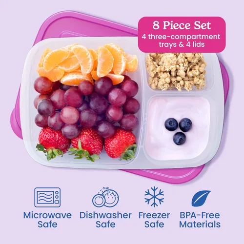 Vista 3 de Bentgo Easyboxes - Cajas de almuerzo apilables originales - Recipientes de comida reutilizables de 3 compartimentos para niños y adultos - Caja