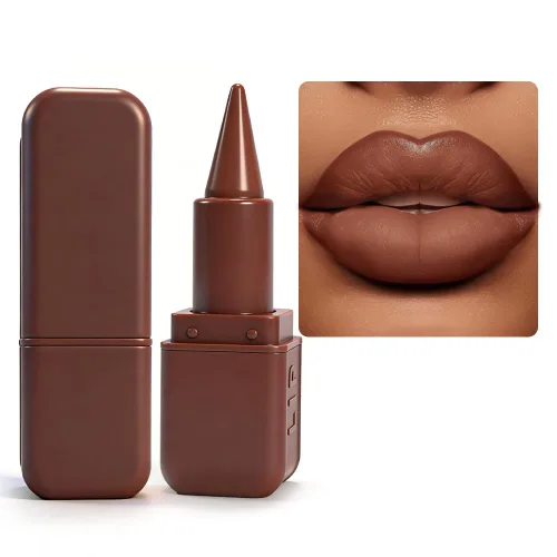Vista 70 de BAISEN DIARY 2 en 1 doble punta mate delineador de labios y brillo de labios, lápiz combinado de labios marrón nude degradado, delineador de labios
