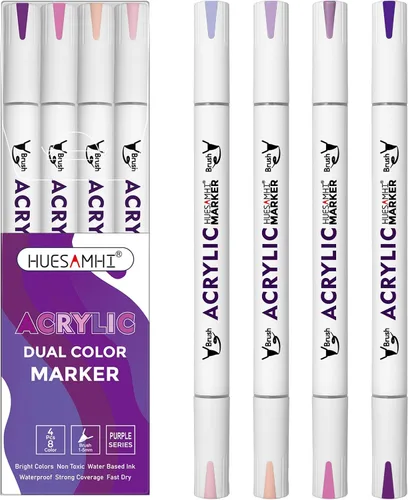 Vista 12 de Acrylic Paint Markers, 24 Pack Dual Tip Brush Pens - 48 Colors Double Ended Permanent Markers for Rock Painting, Ceramic, Glass, Wood, Canvas & Art