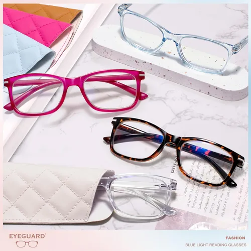 Vista 6 de EYEGUARD Paquete de 4 lentes de lectura con bloqueo de luz azul para mujeres y hombres, bisagra de resorte, lentes de filtro antirreflejos