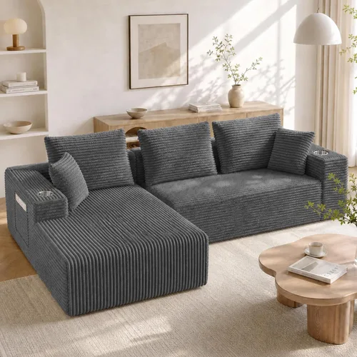 Vista 50 de Sofá modular modular en forma de U de 103 pulgadas con 2 otomanas Negro