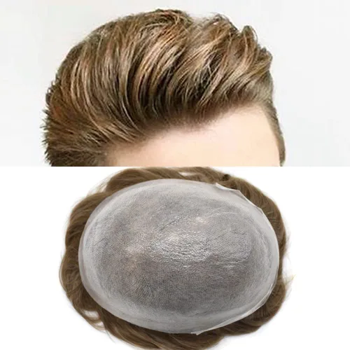 Vista 15 de Tupé para hombre, pieza de cabello humano real, sistema de reemplazo para hombres, piel ultrafina, para hombre, línea capilar natural, tupé para 17#