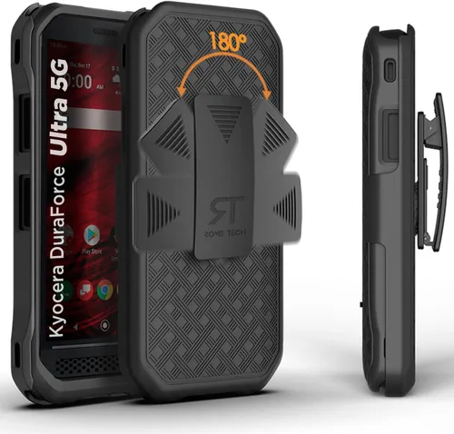 Vista 6 de Funda diseñada para Kyocera Duraforce Pro 2 (E6900/E6910/E6920) con funda de clip para cinturón, funda con función atril, color negro Rugged