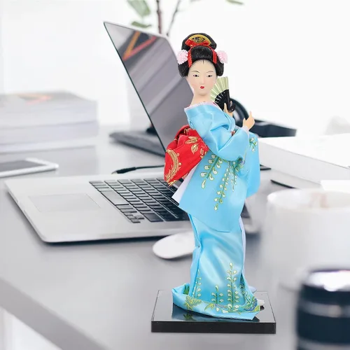 Vista 4 de HEALLILY Figura japonesa de Geisha con adornos de abanico, estatua asiática, kimono, escultura, manualidades, coleccionables, para el hogar, mesa