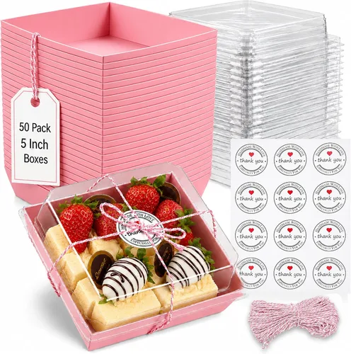 Vista 10 de Leafiew Paquete de 50 Cajas Pequeñas de Charcutería con Tapas Transparentes - Caja Mini de Charcutería de Papel Para Llevar, Envases Desechables