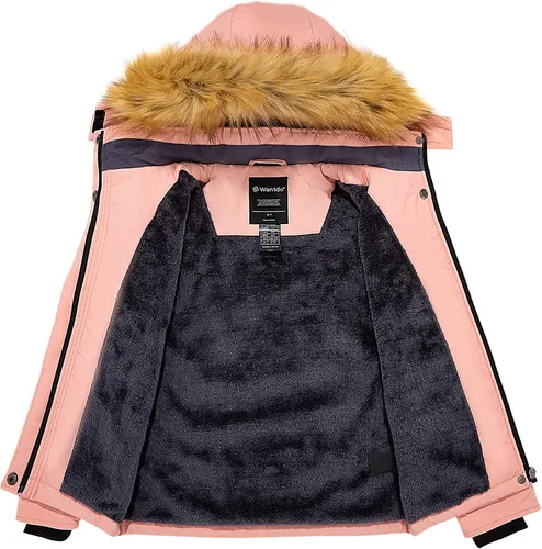 Vista 3 de Wantdo Chaqueta de esquí impermeable para niña, abrigo de invierno cálido con capucha de piel sintética
