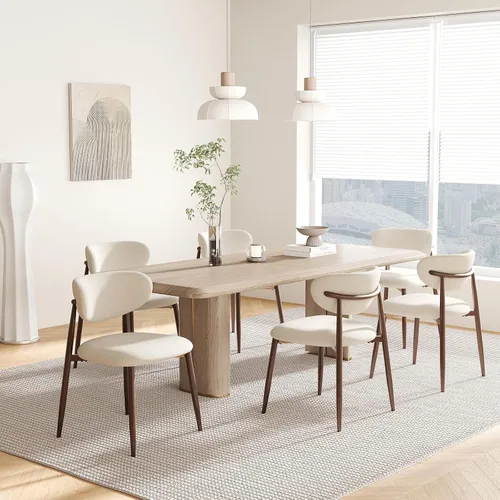 Vista 7 de MALOL Juego de 2 sillas de comedor tapizadas con respaldo curvo, color Beige