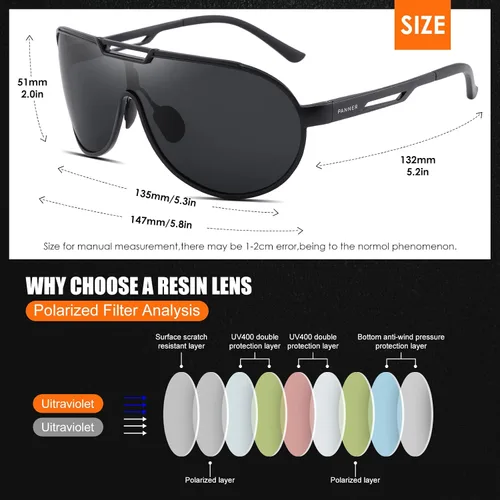 Vista 4 de PANNER Gafas de sol retro de gran tamaño para hombre Al-Mg marco de metal ultraligero