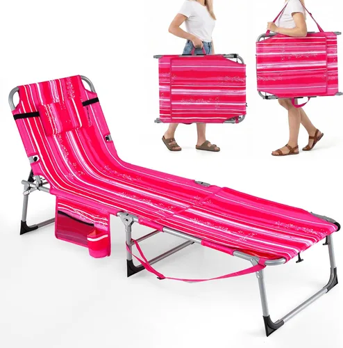 Vista 18 de Giantex Silla bronceadora, silla de playa de 330 libras con 5 posiciones ajustables, agujero para cara y brazo, correa para manos/hombros, almohada