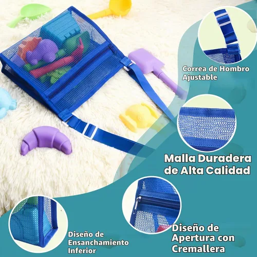 Vista 5 de MUYIZI Bolsa de playa de malla para recoger conchas, paquete de 3, bolsas de concha para playa, bolsas de concha de mar para recoger conchas, bolsa