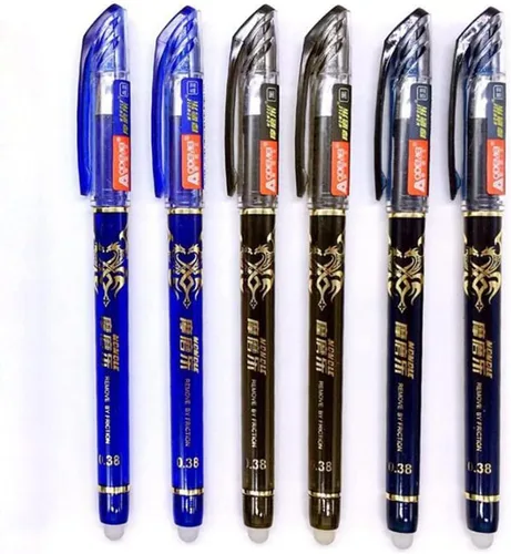 Vista 4 de Juego de 2 + 50 bolígrafos de gel de tinta azul y negra de 0.020 in, borrable, con mango lavable, escritura escolar, papelería, tinta de gel (negro)