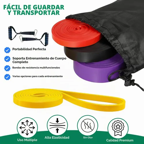 Vista 5 de Juegos de bandas de resistencia con accesorios – Bandas de ejercicio de 5 niveles con asas, anclaje de puerta y bolsa de transporte Bandas