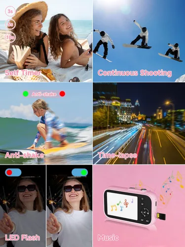 Vista 5 de Cámara digital, cámara digital compacta 4K de 48 MP con enfoque automático, cámara de apuntar y disparar con modo belleza, antivibración, tarjeta