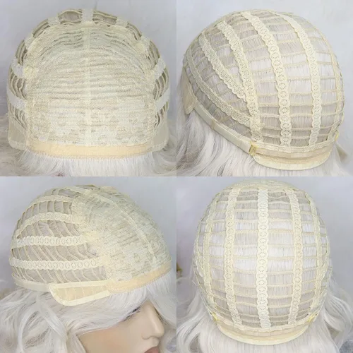 Vista 6 de Peluca rizada rubia para mujer, peluca de cabello rubio ondulado