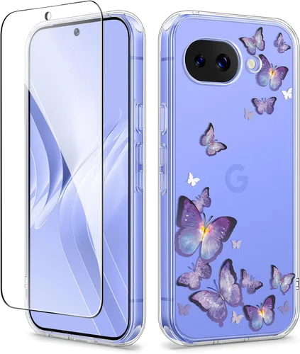 Vista 25 de GVIEWIN Funda para Google Pixel 10a con protector de pantalla, protección contra caídas de grado militar, no amarillenta, transparente, floral