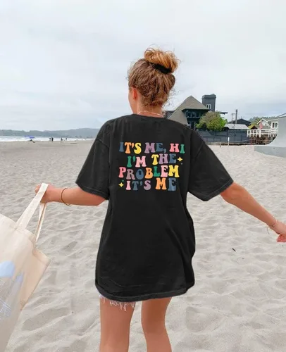 Vista 4 de Camiseta con texto en inglés "It's Me Hi I'm The Problem" para mujer, camiseta de música country Swift Top Nashville Vintage Concert Shirts