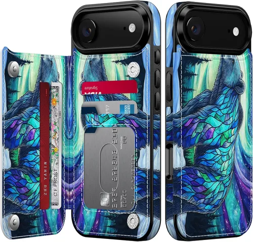 Vista 131 de FUNMIKO Funda tipo cartera para iPhone 13 con tarjetero, bloqueo RFID, protección de grado militar y obras de arte impresas con rayos UV, cierre
