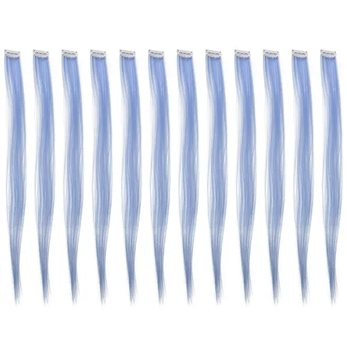 Vista 7 de SWACC 12 extensiones de cabello lacio de un color con clip, para mujer, extensiones de cabello sintético con rayas de color (rubio beige)