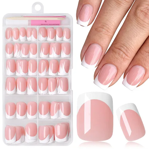 Vista 8 de 240 uñas postizas medianas de almendra a presión con punta francesa