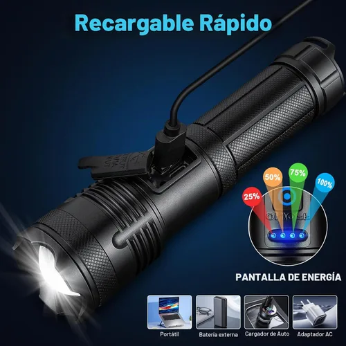 Vista 5 de KINGCAESAR - Linternas de 90,000 lúmenes altos, paquete de 2, linterna recargable ultra brillante con 7 modos de luz, luz LED con alta potencia
