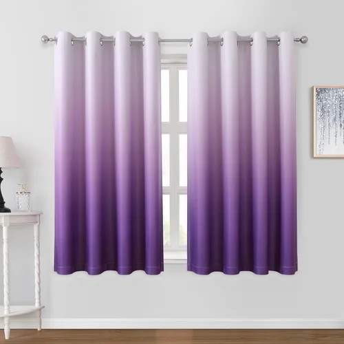 Vista 28 de HOMEIDEAS Cortinas Blackout Negras Ombré de 52 x 63 Pulgadas de Largo Degradado Oscurecimiento de Habitación Aislamiento Térmico Ahorro de Energía