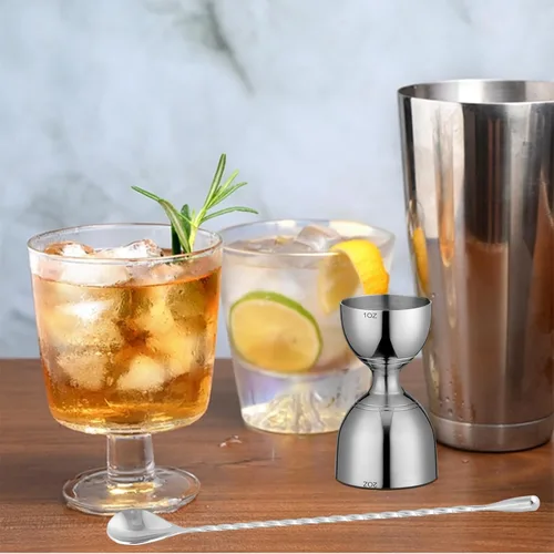 Vista 8 de Bell - Jigger de cóctel con marcas de medición (1 oz, 2 onzas) y cuchara mezcladora, juego de camarero