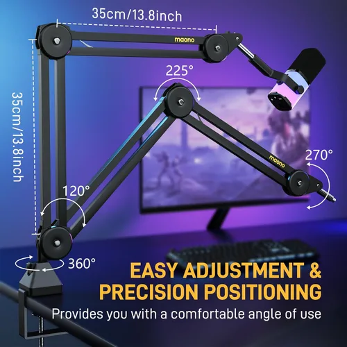 Vista 8 de MAONO PD200X Micrófono dinámico con brazo de brazo BA37: paquete de micrófono para podcast Studio Streaming Grabación Vocal PD200X+BA37 Negro+XLR180
