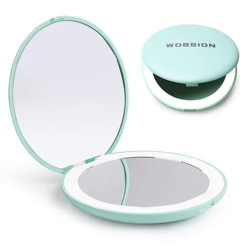 Vista 12 de WOBSION Espejo compacto de viaje, espejo de maquillaje LED portátil 1x/10x con aumento, espejo de bolsillo de 2 caras de mano, espejo pequeño