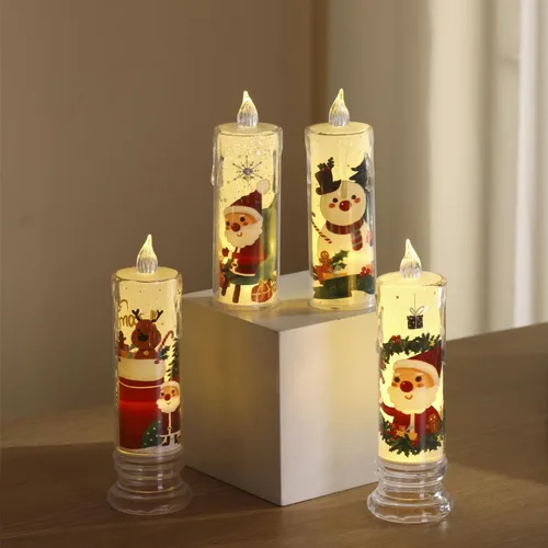 Vista 3 de Juego de 4 velas navideñas sin llama, 5.12 pulgadas de alto, velas LED de Navidad con efecto de llama 3D, luces navideñas vintage que funcionan