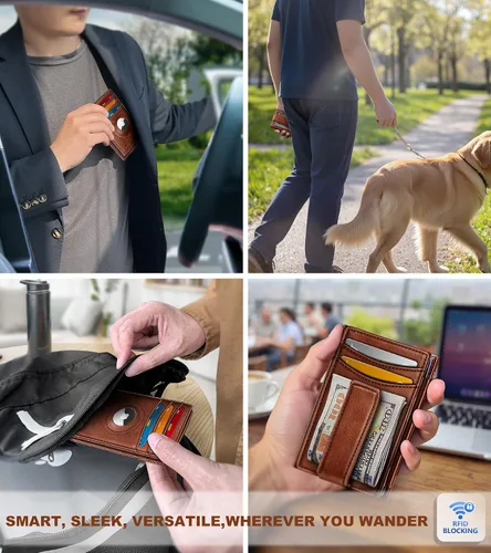 Vista 6 de BULLIANT Billetera Airtag para hombre, delgada con clip para dinero, cierre magnético, 12 tarjetas en el bolsillo frontal, bloqueo RFID