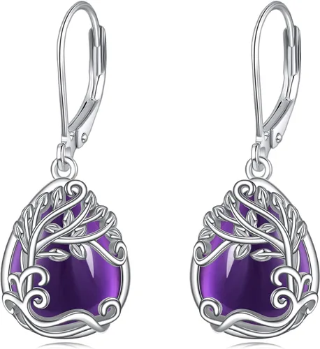 Vista 156 de Aretes colgantes con forma de lágrima de filigrana de piedra lunar de plata de ley 925 con cierre de palanca para mujer, regalos de joyería