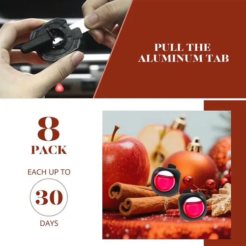 Vista 2 de Clips ambientadores para ventilación de automóvil, paquete de 8, proporciona aroma duradero, hasta 240 días, eliminador de olores (manzana y canela)